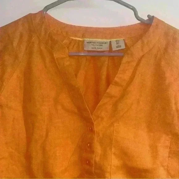 Martha Stewart collection 100% Linen orange 🍊 long sleeve dress NWOT size L - Picture 3 of 10